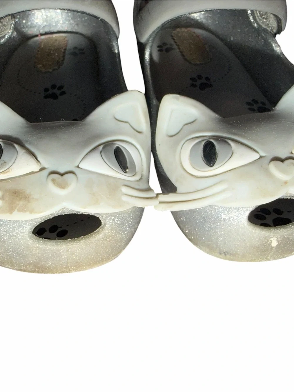 Mini Melissa Ultragirl II Silver Glitter Toddler Shoes size 7c with Cat face